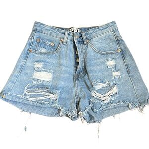 Signature 8 high waisted ripped denim shorts